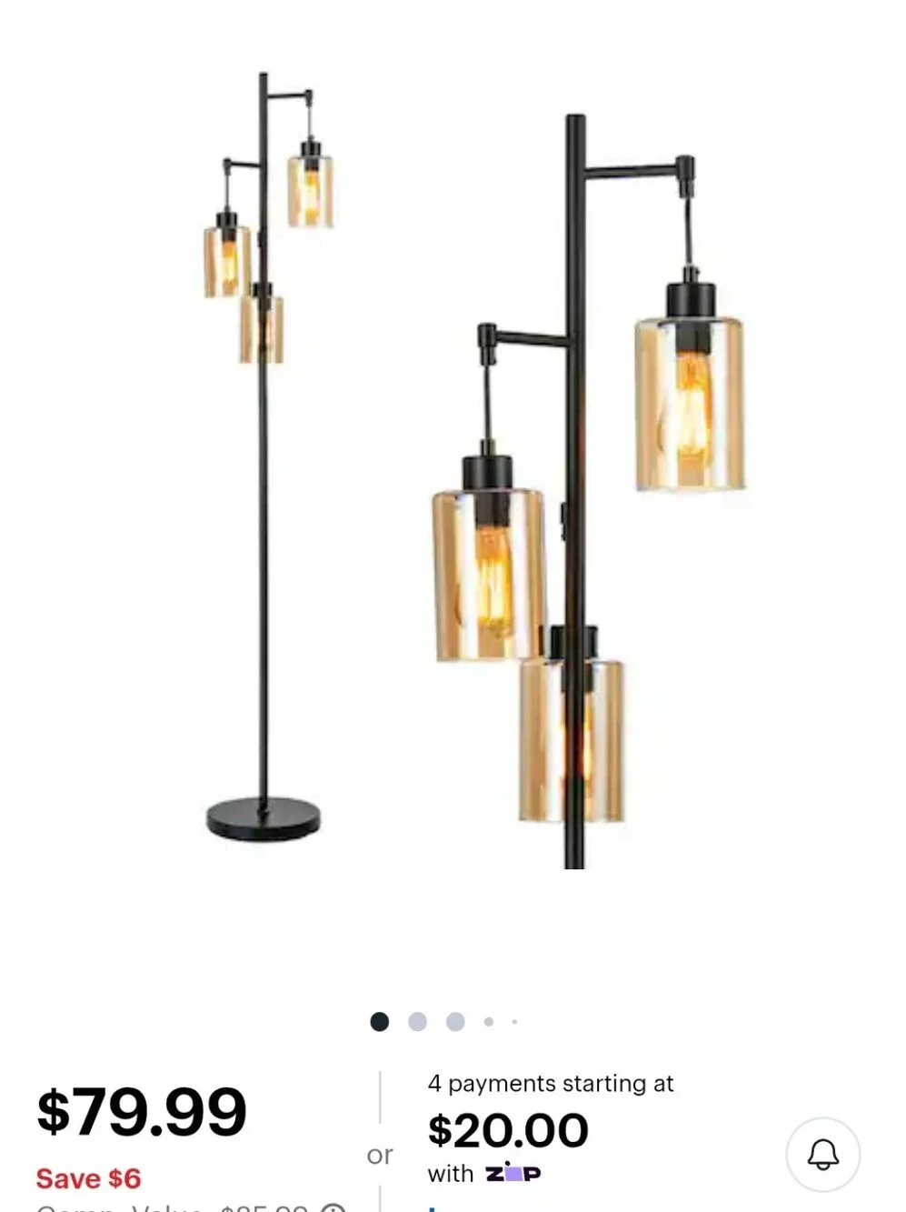 Contemporary Amber Glass Lantern Floor Lamp with Black Frame